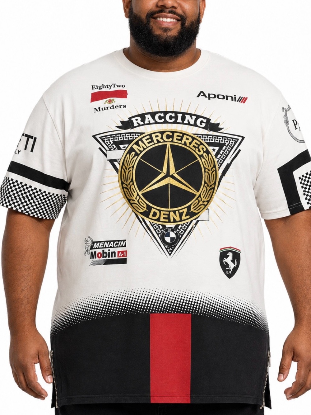 Men's luxury Spoof Racing Graphic Short Sleeve Tee with Gold Crest 2XL